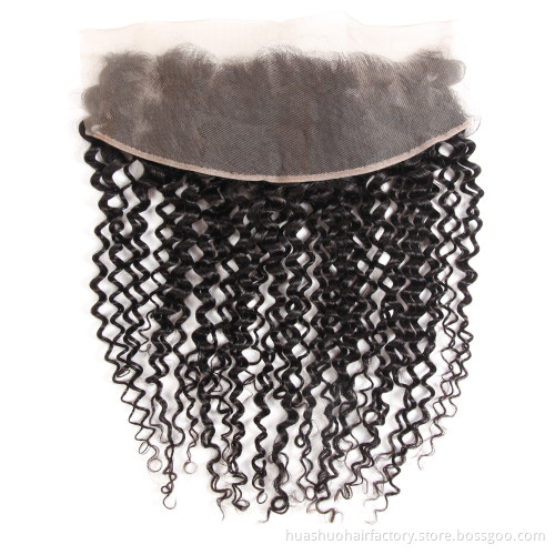 huashuo Highest Discounts From Ear To Ear Bleached Knots Factory Directly Unprocessed Virgin Brazilian Hair Jerry Curl Frontal